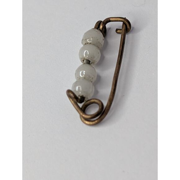 Antique Victorian Baby Pin w/ White Glass Beads – Handmade Brass Mini Pin - Picture 5 of 6